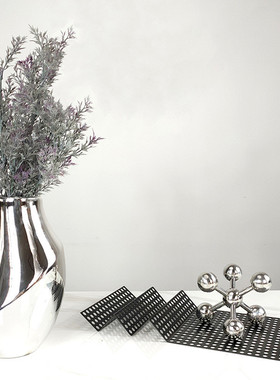 热销现代轻奢镜面电镀窄树脂花瓶客厅餐桌银色口花器花艺装饰分子