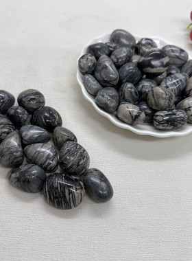 热销厂家供应黑网黑网络抛光摆件天然格滚石鱼缸造景花盆装饰水晶