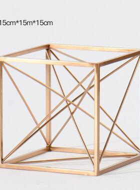 现代简约金色几何个性金属立方体样板间售楼处客厅书房创意摆件