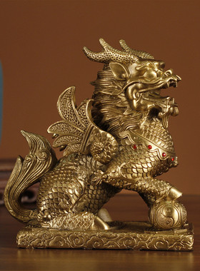 厂家批发财福麒麟摆件黄铜麒麟全铜财富福麒麟工艺品礼品家居摆件