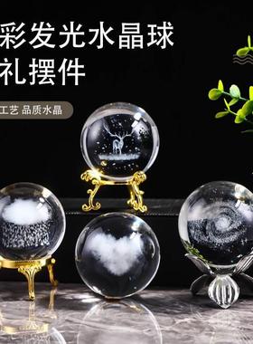 $$水晶球麋鹿星空透明创意装摆饰品玻璃球小件圆球可爱日礼物生女