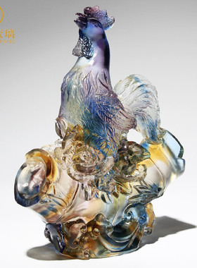 热销十二生肖鸡客厅摆件玄关电视柜家居装饰品摆设创意琉璃工艺品