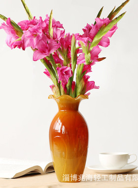 热销新中式黄色摆件黄玉色创意水培插花干花花器家居装饰简约玻璃