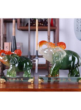 保险公司信吉祥对象摆件招财大象仿玉木雅年会礼品送客户