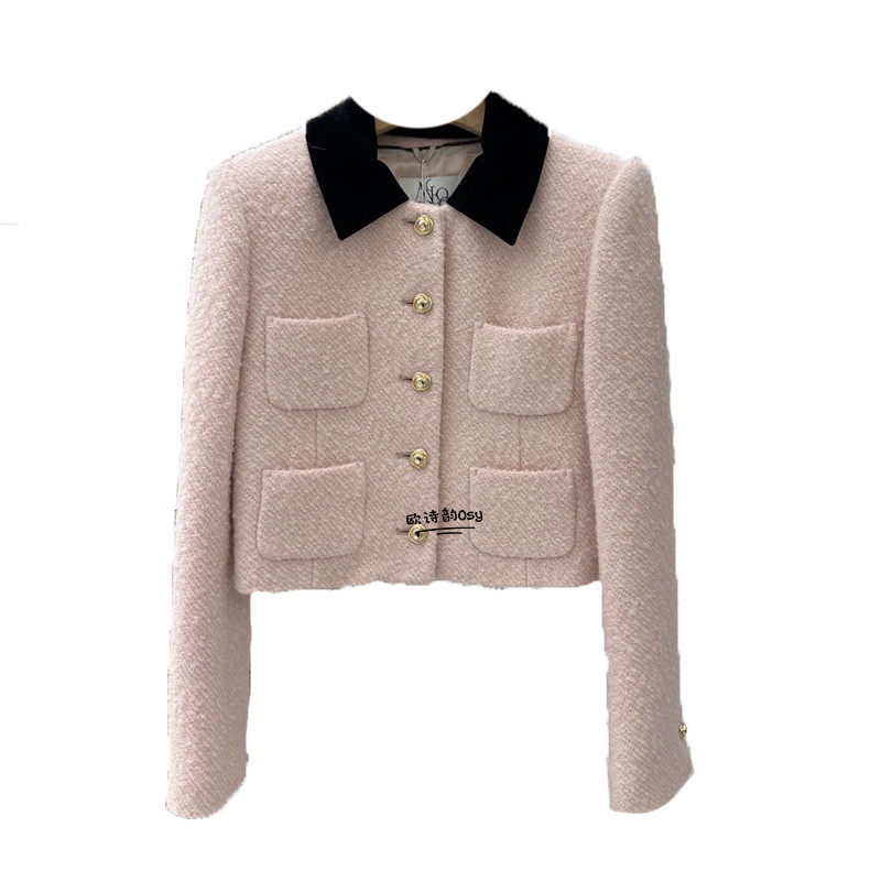 高级感短款拼接小个子毛呢女2024秋冬季新款韩版宽松呢子大衣,淘宝优惠券,粉丝福利购,淘宝优惠卷