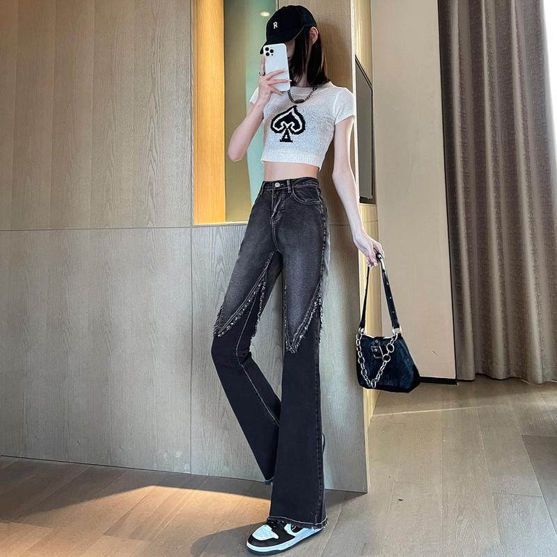 特大码300斤胖mm渐变灰女显瘦毛边拖地微喇叭阔腿长裤,淘宝优惠券,粉丝福利购,淘宝优惠卷