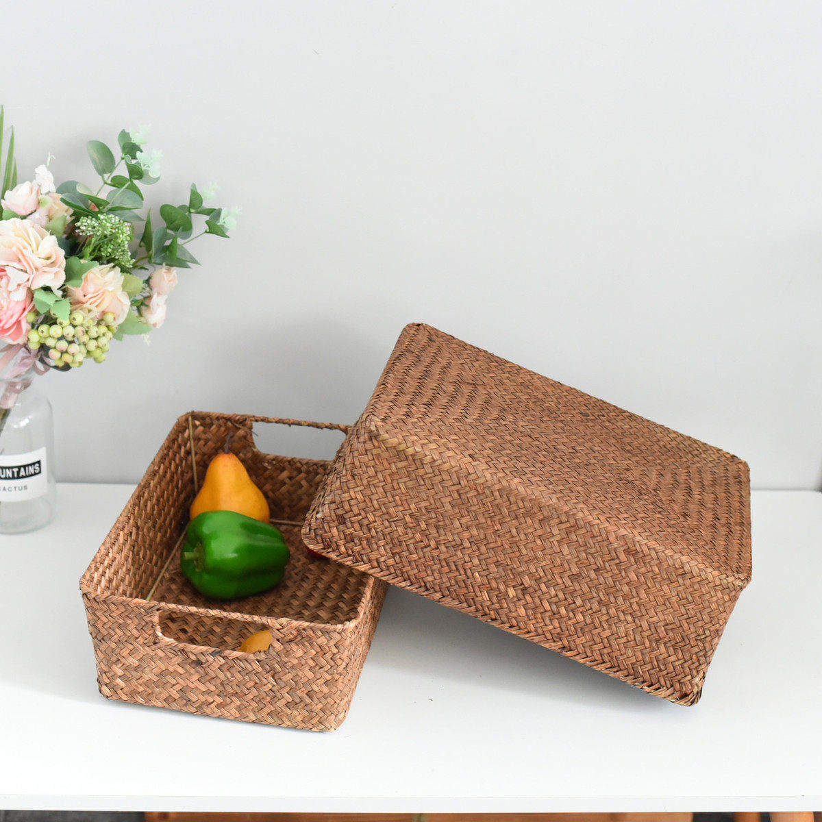 收纳筐装饰手工编织藤编桌面收纳篮编织篮竹筐杂物客厅阳台厨房,淘宝优惠券,粉丝福利购,淘宝优惠卷