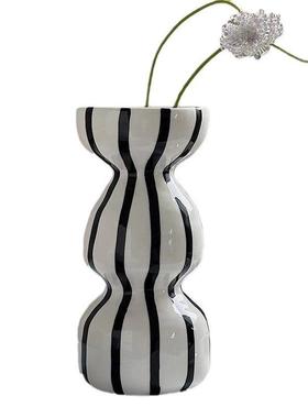 黑白葫芦陶瓷花瓶现代轻奢宽口花器适合餐桌摆放插花批发