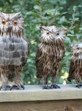 仿真猫头鹰模型静态桌面摆件羽毛工艺品森系摄影道具家居装饰软装