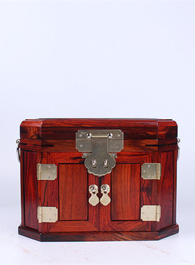 精品大红酸枝八角素面款镜箱仿古摆件珠宝箱红木家居礼品首饰盒