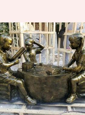 热销厂家供应女孩读书看书学习玻璃钢仿铜校园人物雕塑小学生雕塑