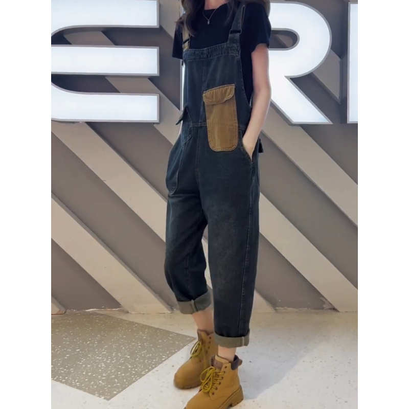 梨形身材大码牛仔背带女2024秋季新款宽松显瘦八分裤,淘宝优惠券,粉丝福利购,淘宝优惠卷