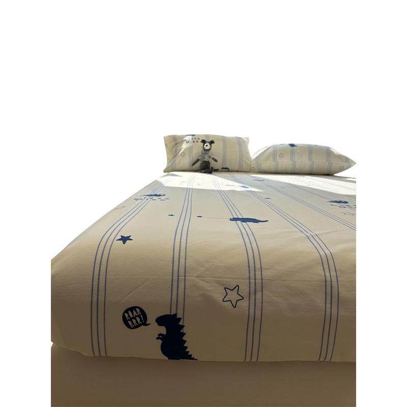 约蓝色条纹恐龙纯棉床笠床单单件1.35米保护套全棉床罩宿舍男生,淘宝优惠券,粉丝福利购,淘宝优惠卷