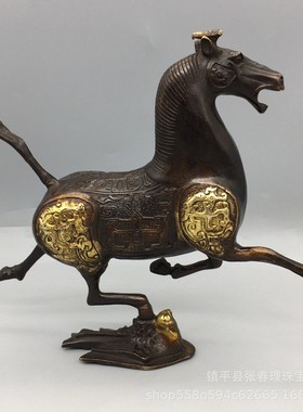 铜仿古铜器收藏批发鎏金马踏飞燕生肖马工艺品客厅办公桌摆件