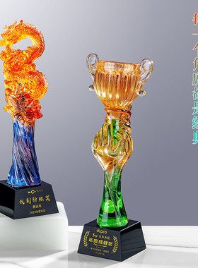 热销琉璃奖杯123数字周年高档创意水晶退休纪念品优秀员工活动颁