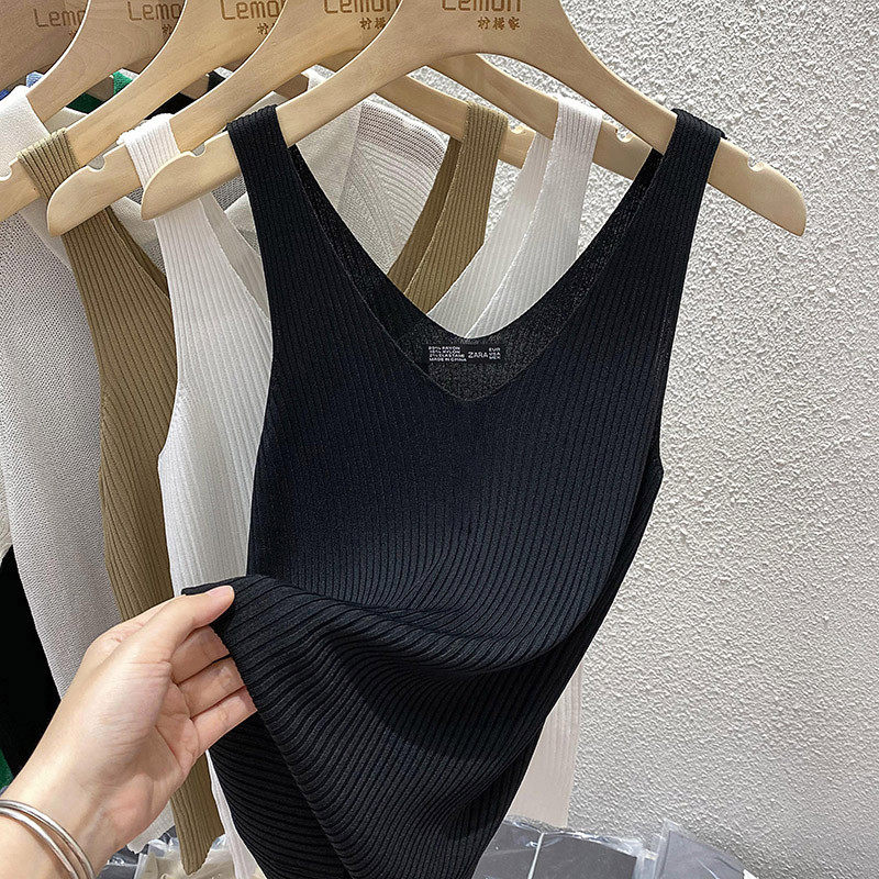 2025女外穿夏季内搭运动打底V领冰丝衫白色无袖,淘宝优惠券,粉丝福利购,淘宝优惠卷