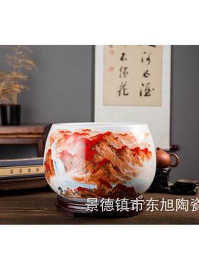 景德镇陶瓷器粉彩聚宝盆缸家居客厅电视柜装饰品摆件创意玄关摆设