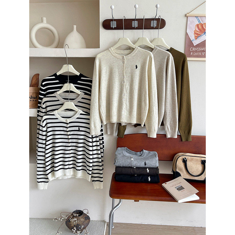 韩系软糯小马刺绣毛开衫女春条纹休闲百,淘宝优惠券,粉丝福利购,淘宝优惠卷