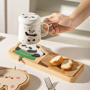 摩登主妇动物派对盘子家用2025新款咖啡杯木质托盘茶点盘儿童餐盘