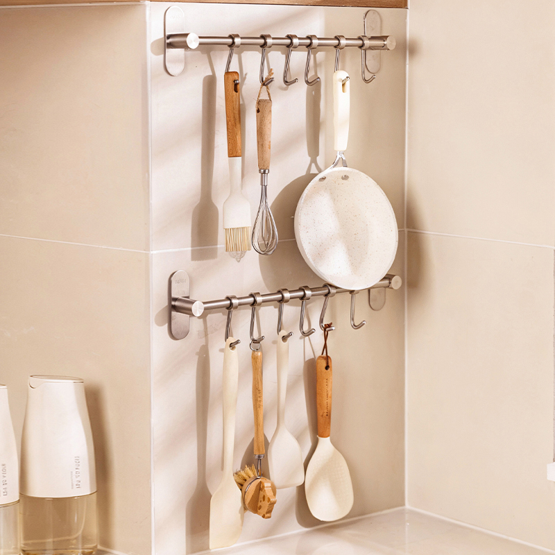 摩登主妇304不锈钢厨房置物架锅铲子勺子挂架挂杆免打孔收纳挂钩 - 图0