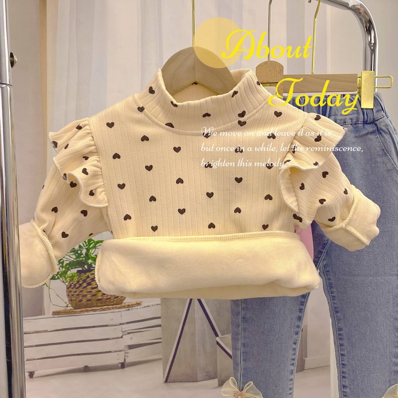 女童加绒小飞袖冬款打底衫宝宝冬季新品半高领加厚保暖休闲上衣潮