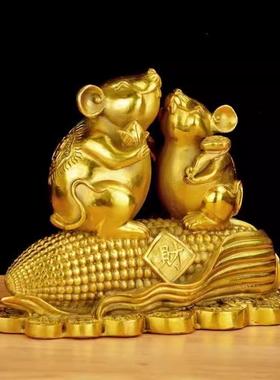 铜拉布袋鼠黄金袋鼠铜鼠黄铜老鼠母子鼠工艺品摆件生肖鼠家居客厅