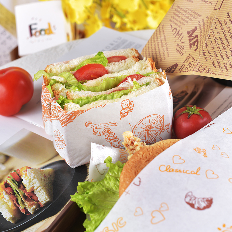 野餐汉堡三明治包装纸便当盒子饭团三文治吸油纸垫纸防油纸一次性 - 图1
