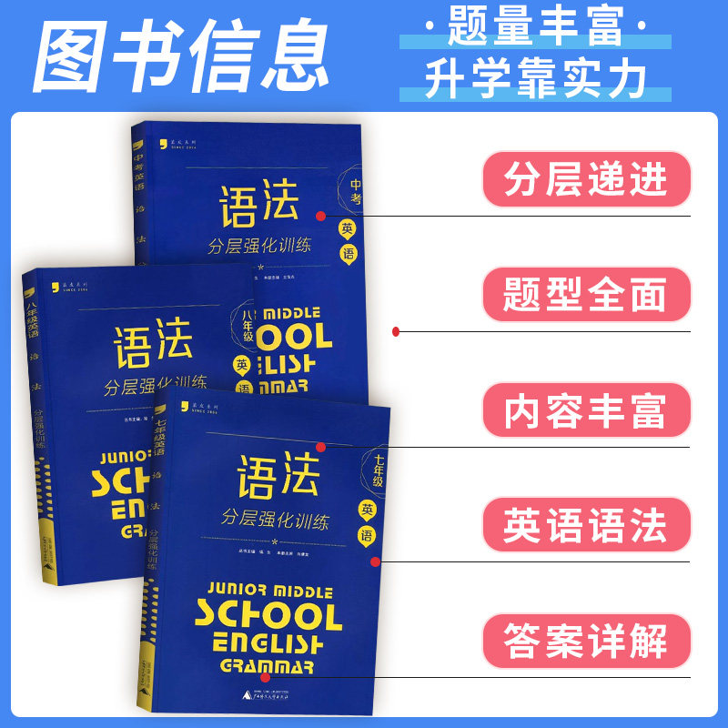 初中蓝皮英语系列七八九年级中考语法分层强化训练初三一二语法大全必刷题听力完型完形填空与阅读理解提优专项全国通用蓝皮书789