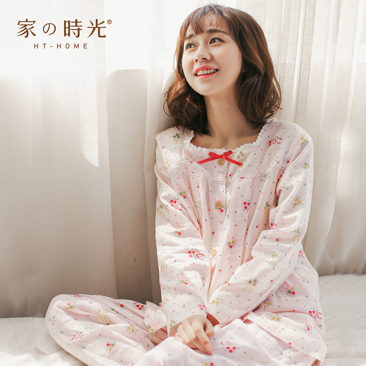 月子服夏薄款产后纯棉纱布吸汗睡衣 hthome家时光叙威家居服套装