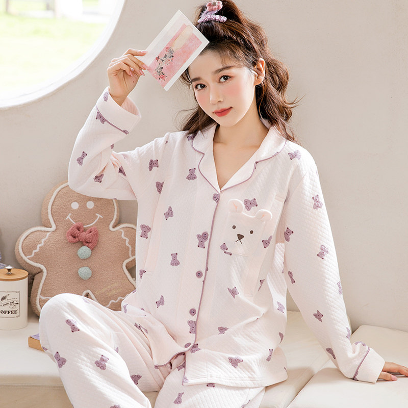 家时光月子服冬季空气棉产后表睡衣 hthome家时光叙威家居服套装