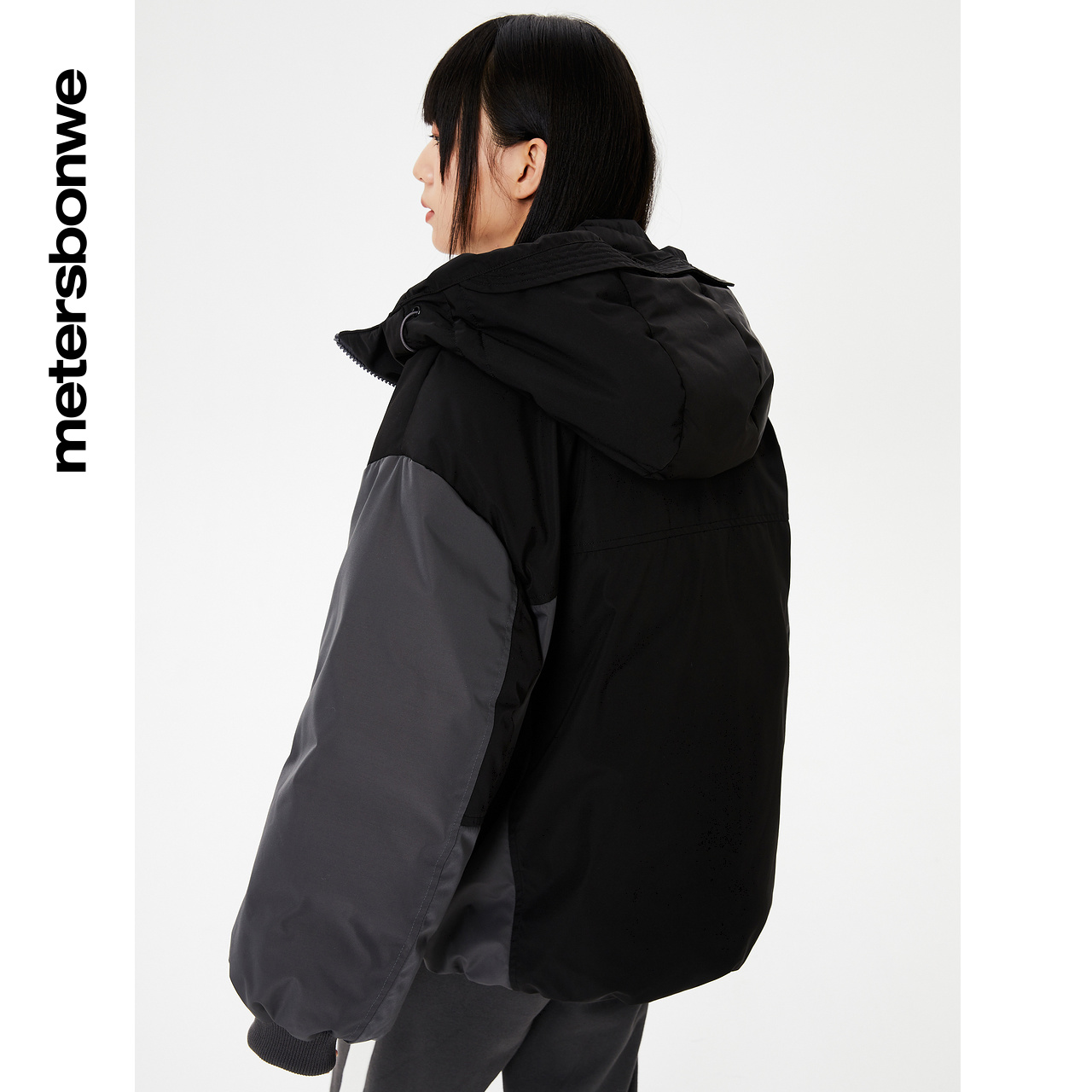 美特斯邦威连帽冬季潮流撞色羽绒服 metersbonwe霓尚羽绒服