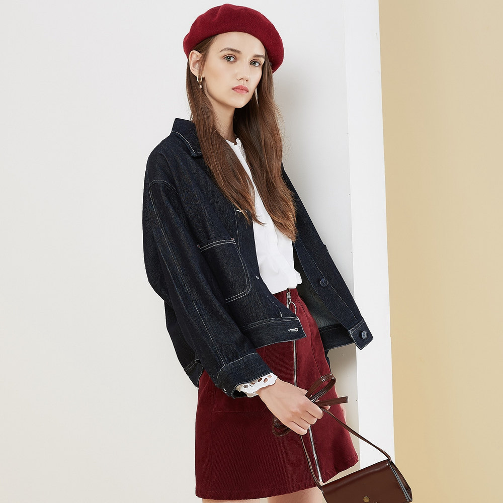 美特斯邦威文艺简约洗水短款夹克 metersbonwe霓尚短外套