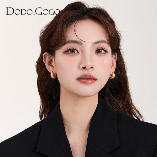 DODOGOGO几何素圈耳扣女法式高级感金属圆圈耳环2024新款圈圈耳钉 - 图0