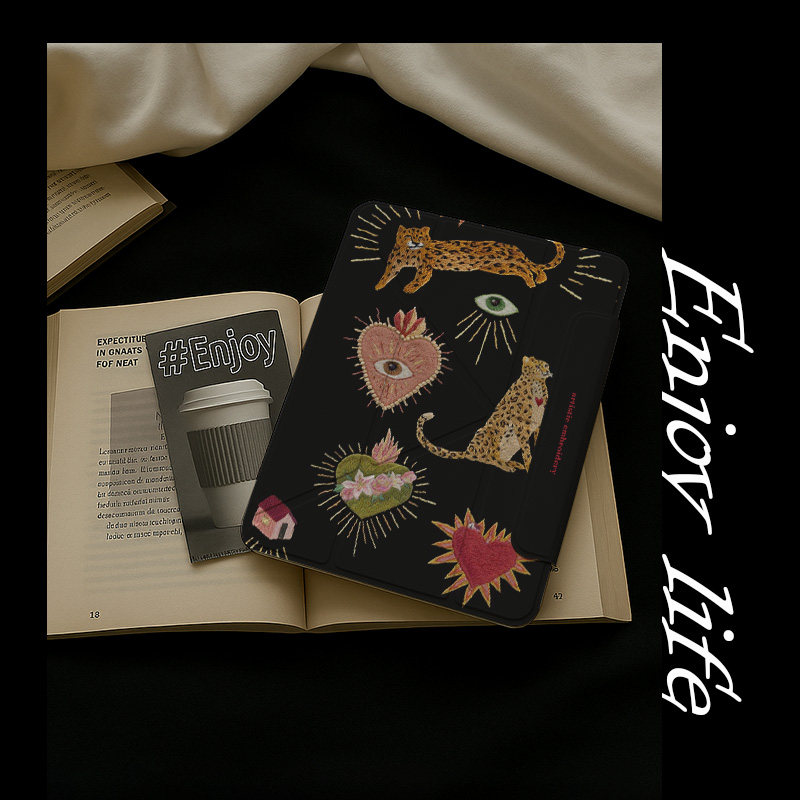 适用苹果ipad11代保护壳2025ipadair7平板保护套磁吸黑色豹子爱心图10代9可爱带8笔槽air6防摔pro11复古个性5,淘宝优惠券,粉丝福利购,淘宝优惠卷