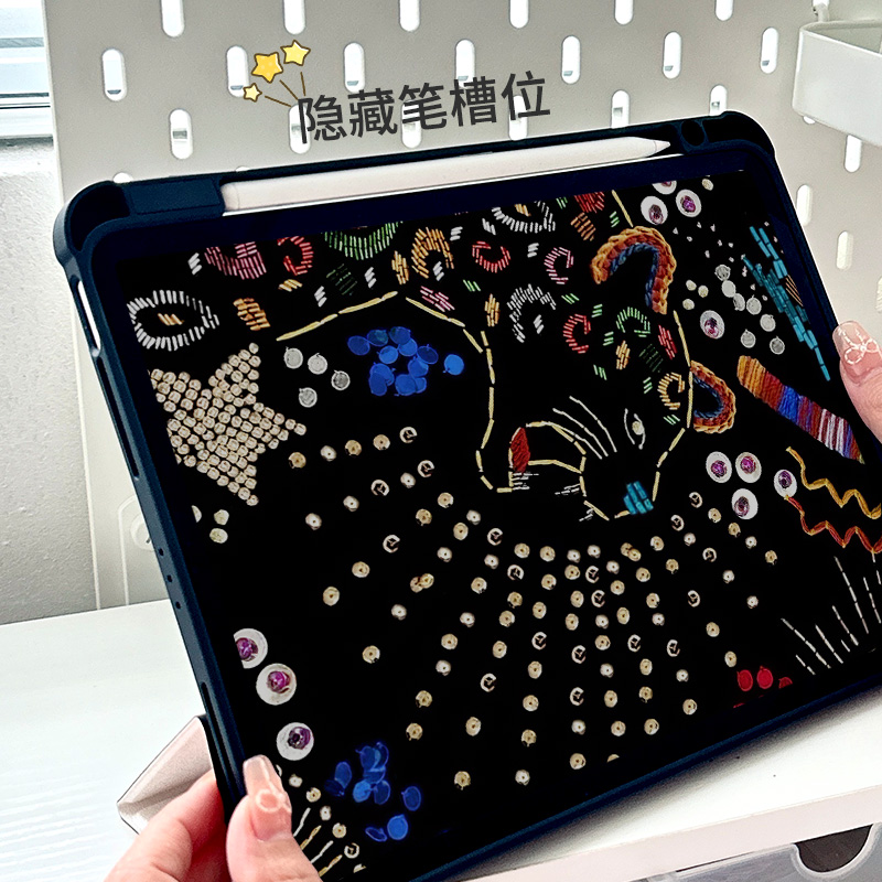 黑色ipadmini7代保护套亚克力720旋转10.2寸pro11创意男air4带笔槽个性豹子10.9平板air6全包vivopad防摔壳3 - 图1