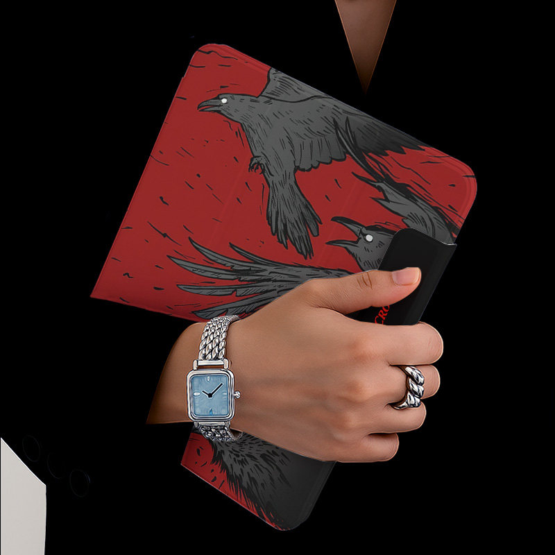 ipadair7保护套磁吸双面夹2025pro13第八九十代电脑软壳带笔槽2024pro11寸红色黑色乌鸦mini6平板iqoopad5壳 - 图0