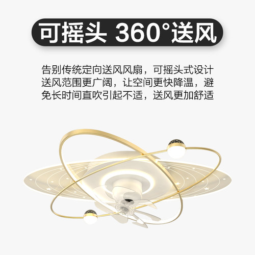 360度摇头风扇灯家用卧室客厅餐厅2025新款隐形书房吸顶吊扇灯具 - 图1