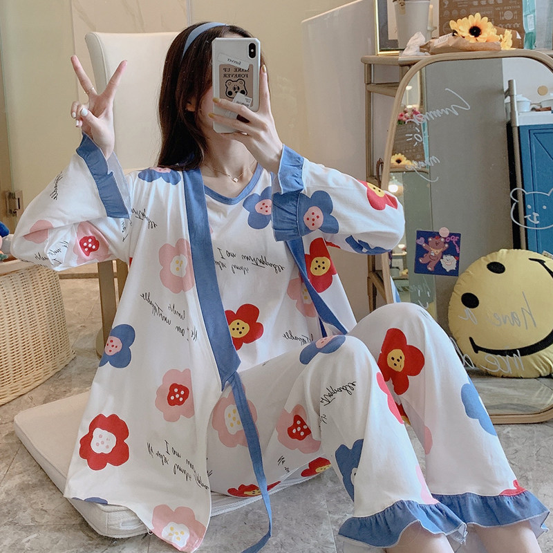 哺乳装三件套纯棉产后加大码10睡衣 米菲堡母婴家居服套装