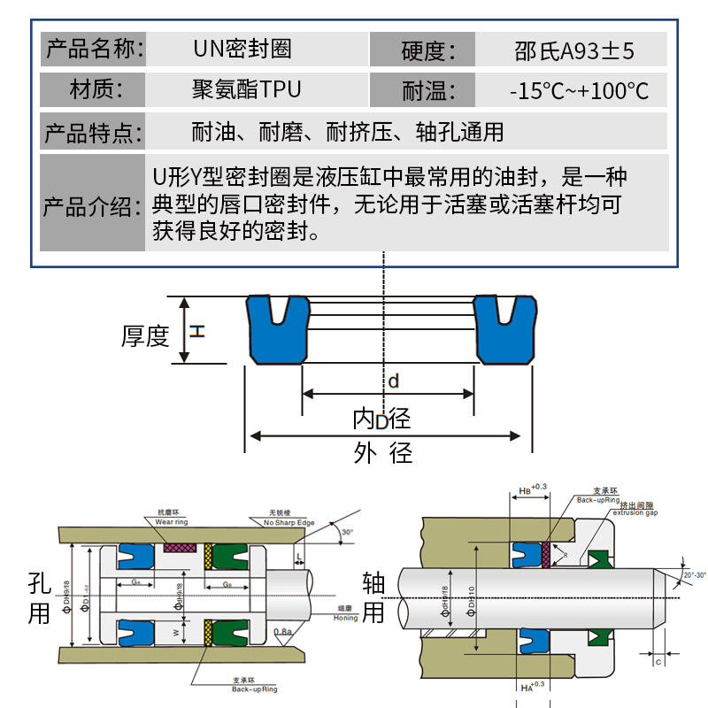 un密封圈耐磨圆形un6*12*4-un6.3*16.3*8/10只液压油缸配件 - 图2