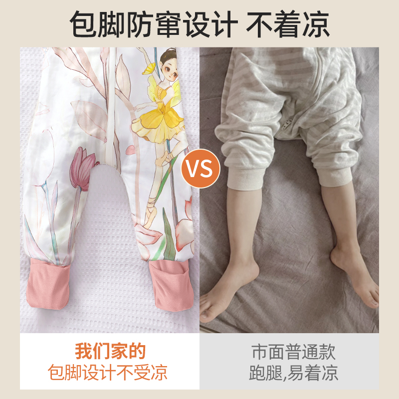 儿童睡袋春秋冬款中大童分腿加厚睡袋恒温薄棉防踢被学生四季通用