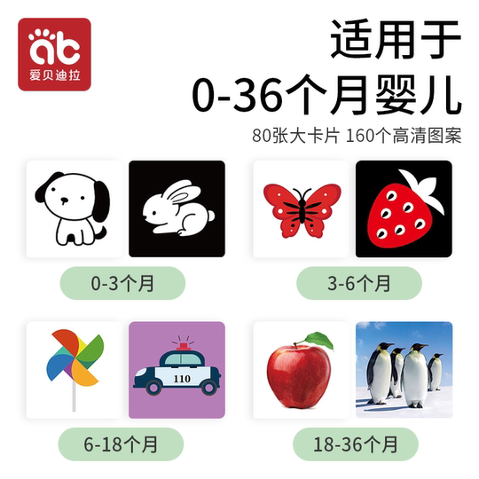 黑白卡片婴儿早教卡新生的儿0到3个月6宝宝1追视觉激发卡益智玩具