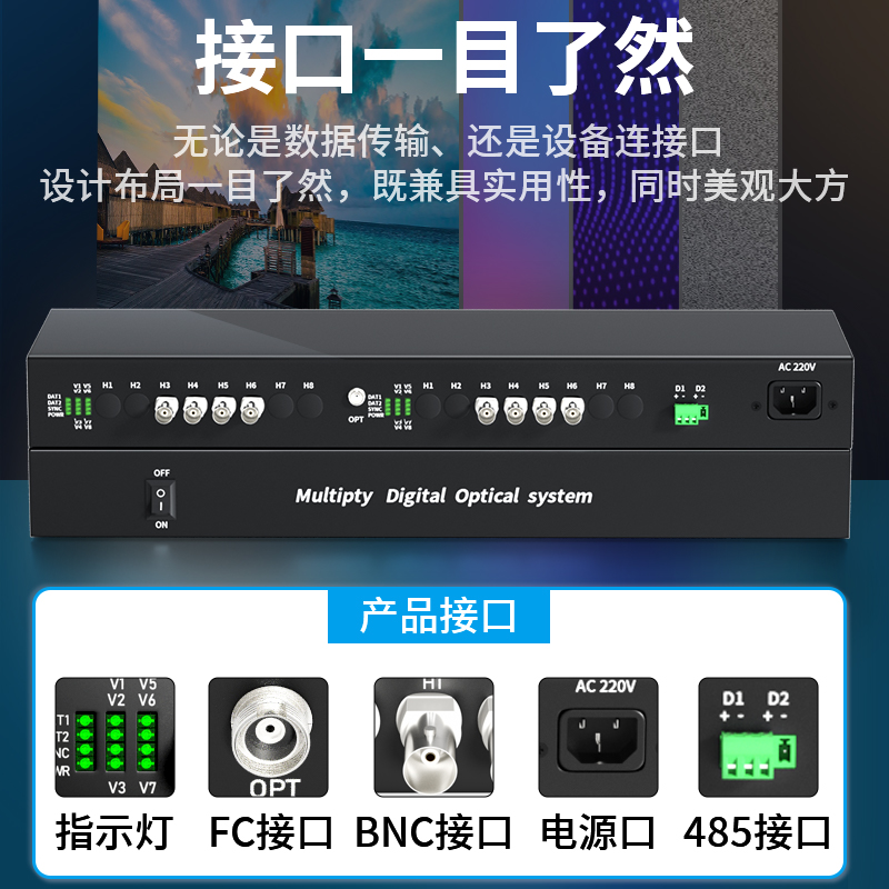 阿卡斯 8路高清同轴视频光端机高清HDCTVI光纤光端机大华海康200万带反向RS485数据1080P兼容标清-图1