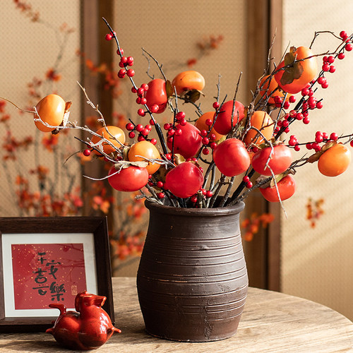 柿柿如意~高品质柿子摆件仿真花客厅玄关餐桌假花插花过新年装饰 - 图0