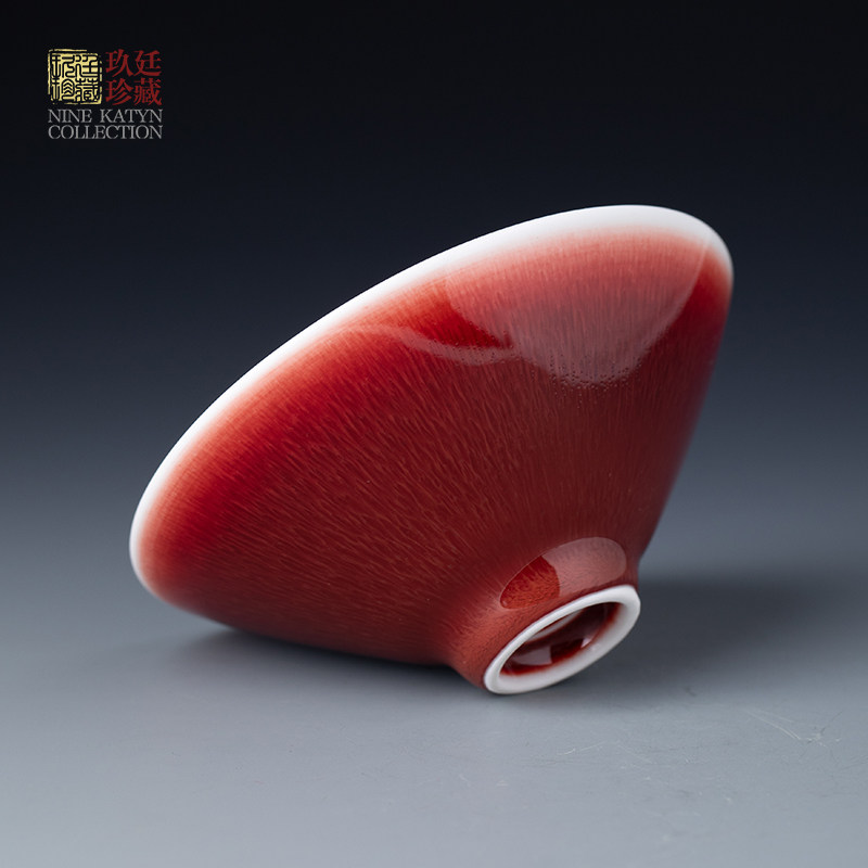 景德镇陶瓷朗红手工功夫茶具个人品茗主人杯单杯斗笠郎红釉茶杯_虎窝淘