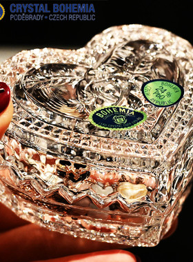 捷克进口BOHEMIA水晶刻花首饰盒