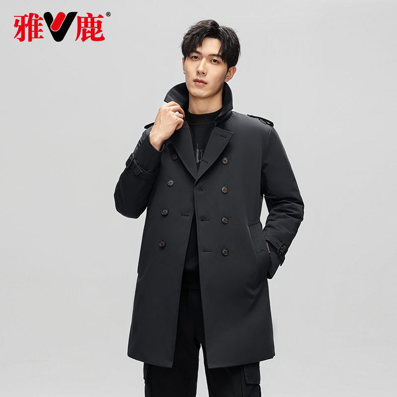 雅鹿官方正品风衣羽绒服男冬季中长款鹅绒服防风厚外套