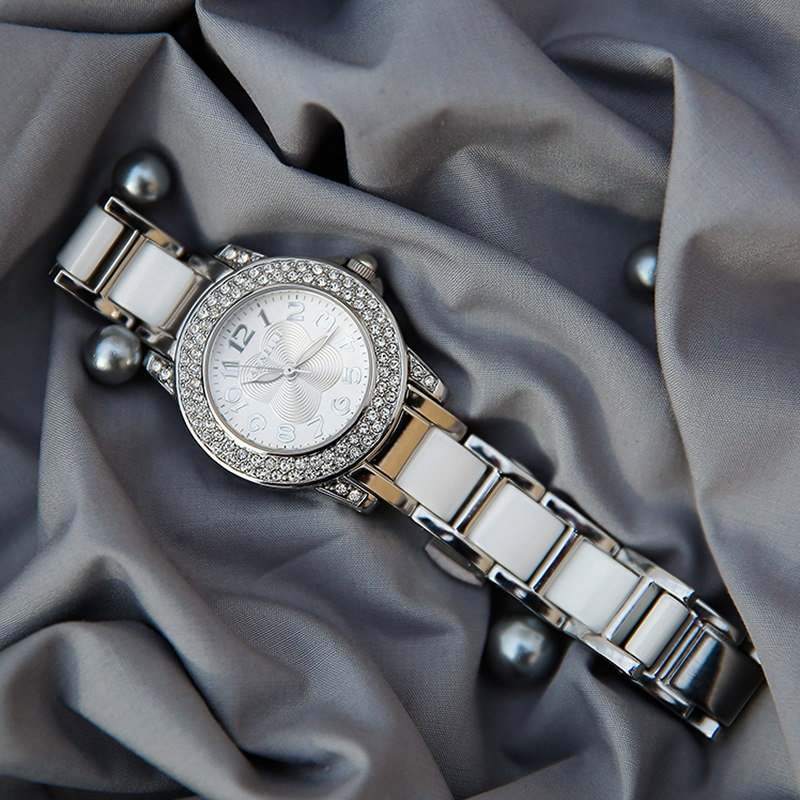 安歌女士潮流水钻陶瓷韩版石英表 agnelle国产腕表