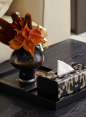 原创设计师暗夜系列拼图纸巾盒茶几托盘纸抽盒装饰陈列摆台高级感