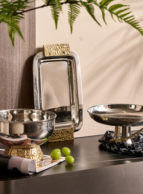 金属不锈钢艺术餐厅托盘装饰摆件