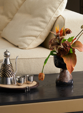 客厅轻奢金属木质圆形香薰托盘